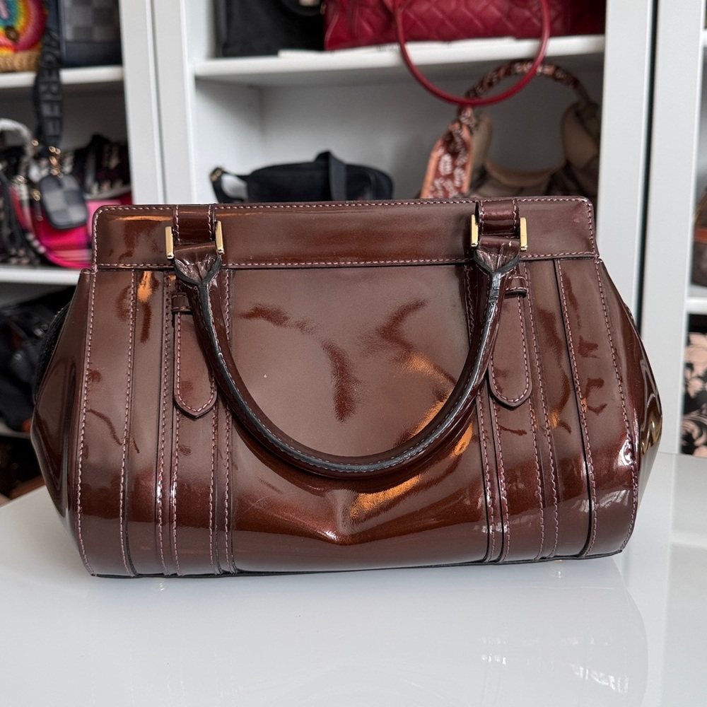 Balenciaga Monday Bowling Handbag Brown Patent Leather Satchel with COA - Picture 3 of 10